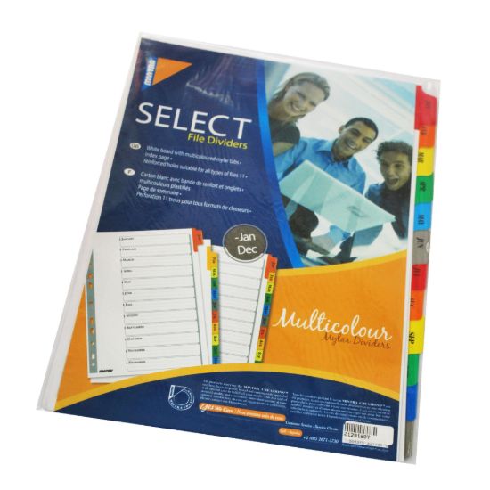 صورة فواصل مايلر شهور السنة متعددة الألوان 12 فاصل A4 - منترا