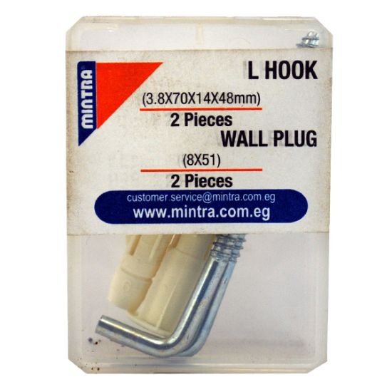 صورة 2 مسمار عليقة حرف L مقاس 48 × 14 × 70 × 3.8 مم + 2 فيشر بلاستيك 51 * 8 مم – منترا   