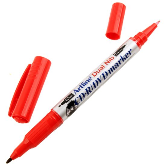 صورة قلم ماركر دائم للسي دى، 2 سن (1 مم + 0.4 مم أحمر ) - أرت لاين موديل EK841T