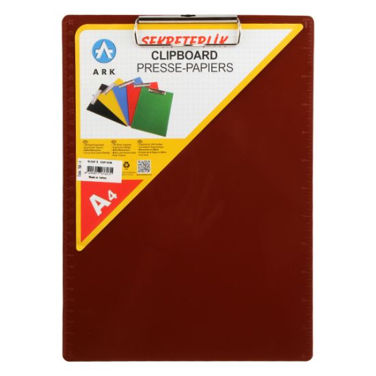 صورة لوح كتابة (بلانشيطة) بمشبك تثبيت للورق، بلاستيك بُني ناعم، A4 – أرك 7603