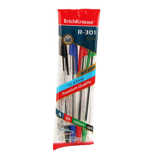 صورة طقم قلم جاف اريك كراوس - كيس 4 قطعة 4 لون 1 مم ( أزرق ، أحمر ، أسود ، أخضر ) - موديل R301 CLASSIC