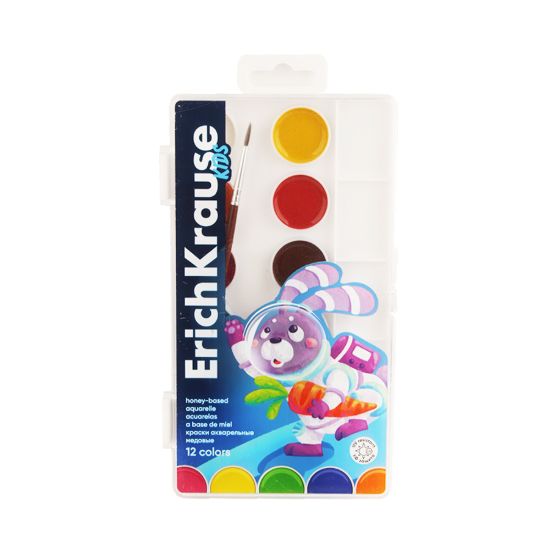 صورة علبة ألوان مياه بلاستيك 12 لون + فرشاة -  اريك كراوس موديل 61363
