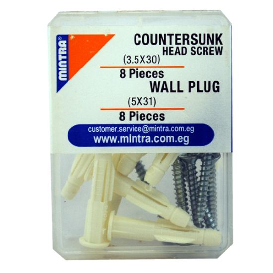 صورة 8 مسمار ربط برأس فلات 30 * 3.5 مم + 8 فيشر بلاستيك 31 * 5 مم – مينترا 