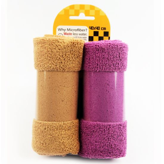 صورة عبوة 2 فوطة مايكروفايبر للسيارة 40×40 سم وردي وأصفر تيري – منترا 99368